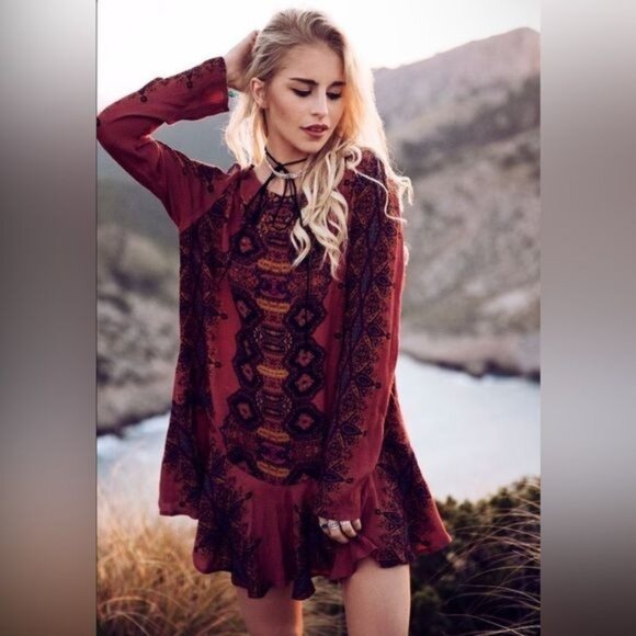 NWOT Free People Boho White & Blue Printed Tunic Mini Dress - Picture 9 of 15